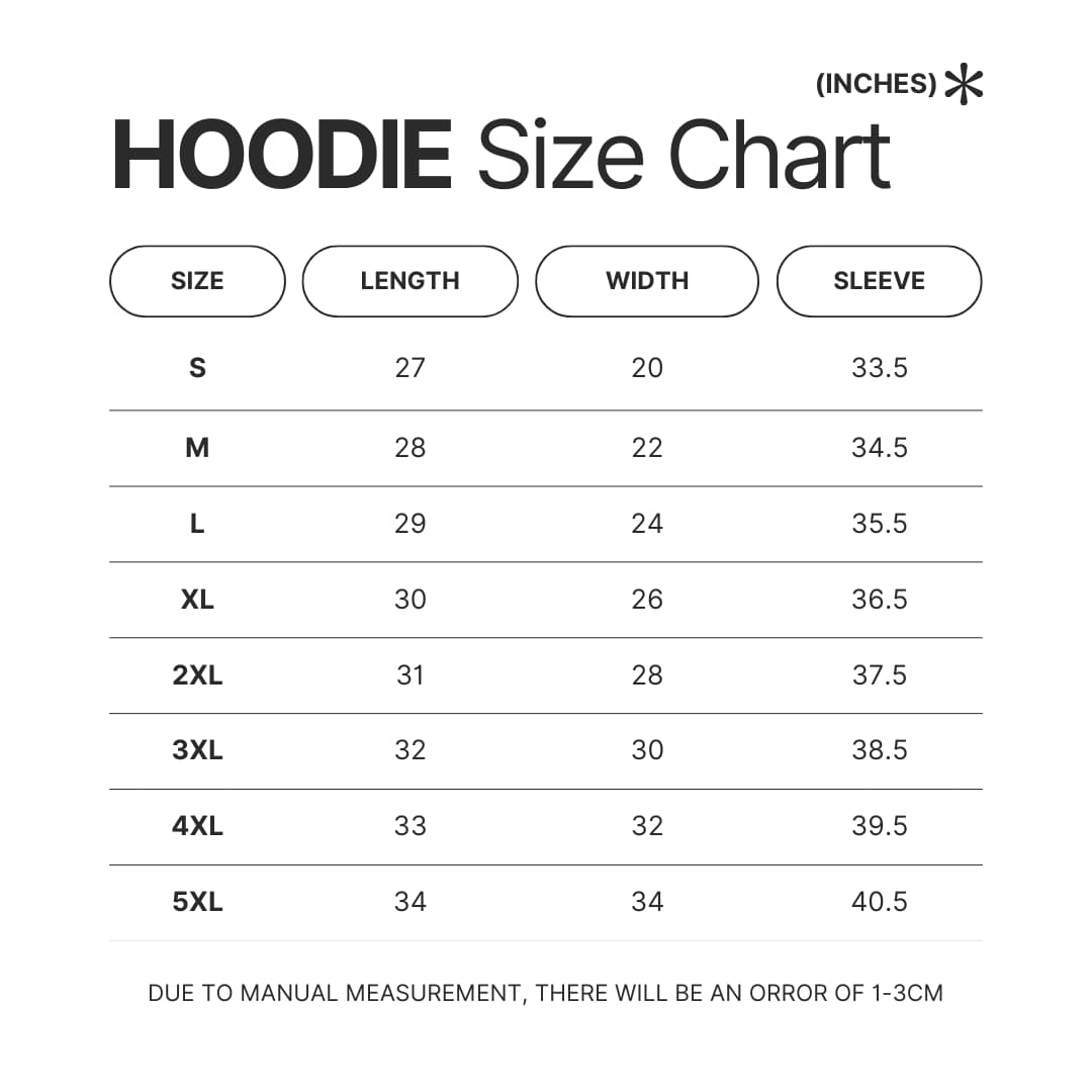 Hoodie Size Chart - Tool Band Store