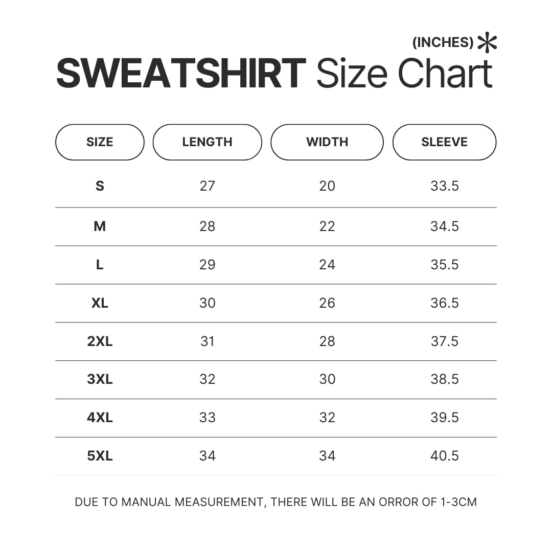 Sweatshirt Size Chart - Tool Band Store