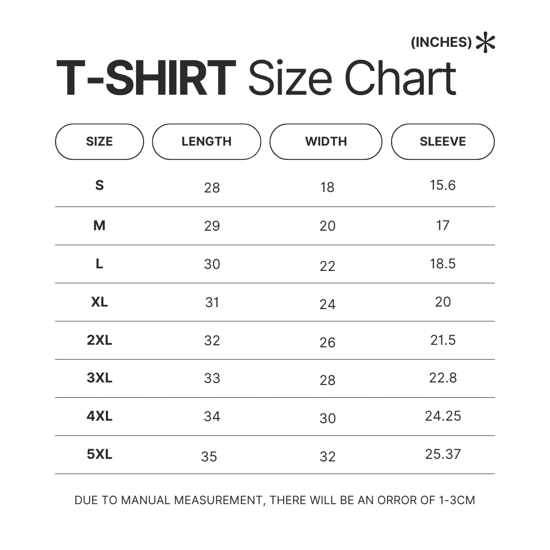 T shirt Size Chart - Tool Band Store